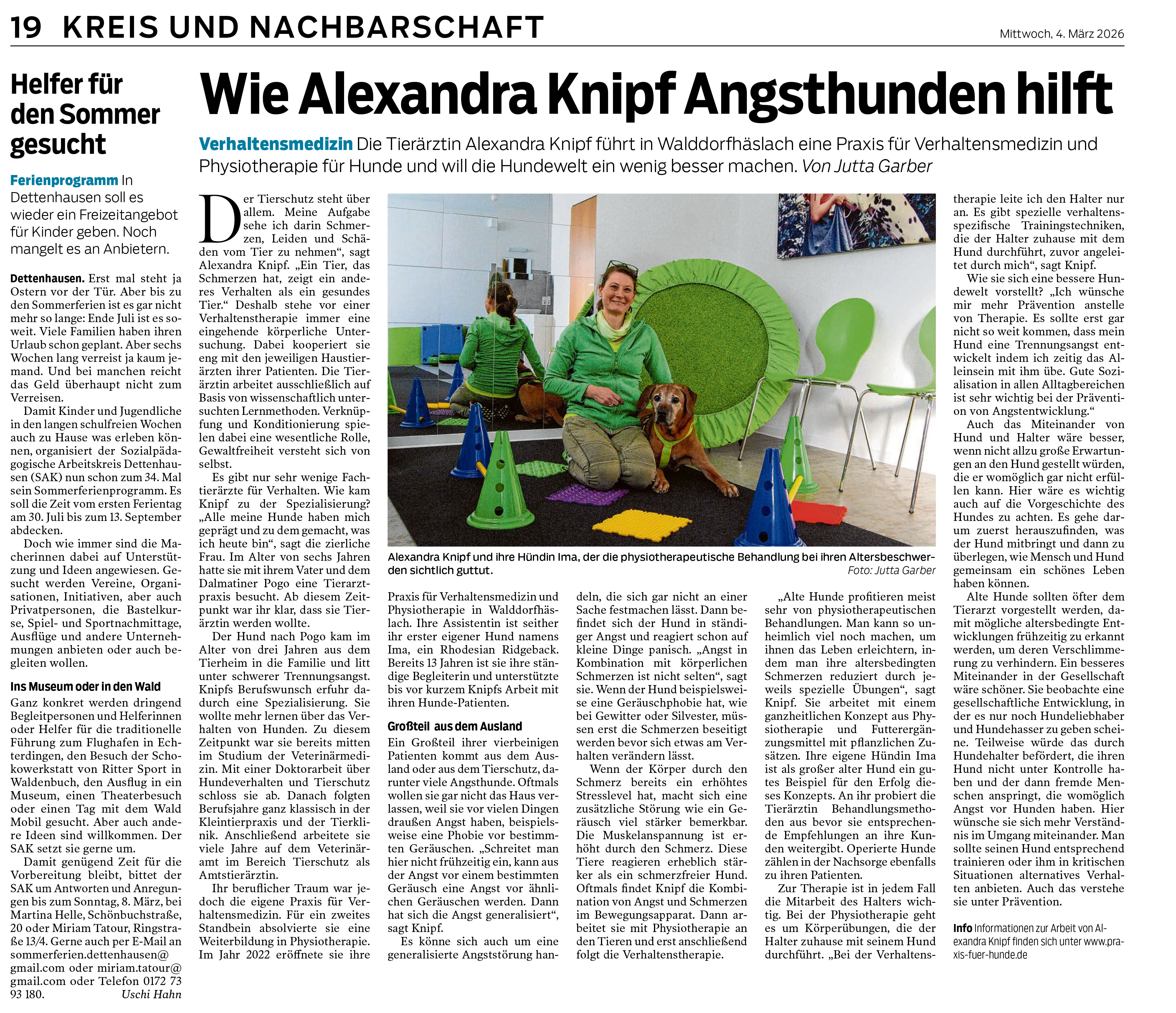 Zeitungsartikel im Schwabischen Tagblatt vom 04. Maerz 2026